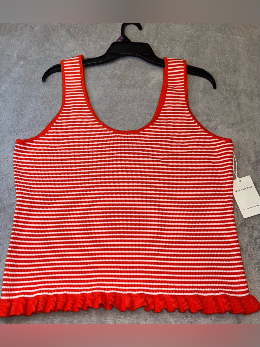 Free Assembly Striped Ruffle Cropped Hem Tank Top Orange & White Size XL(20) NWT